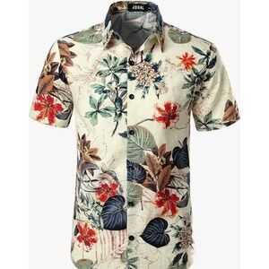 JOGAL Mens Tropical Floral Print Short Sleeve Button‎ Down Shirt XXL NWT